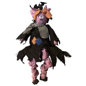 Primitive Halloween Vampire Doll Purple Cloth Shelf Sitter Bat Bobble Folk Art